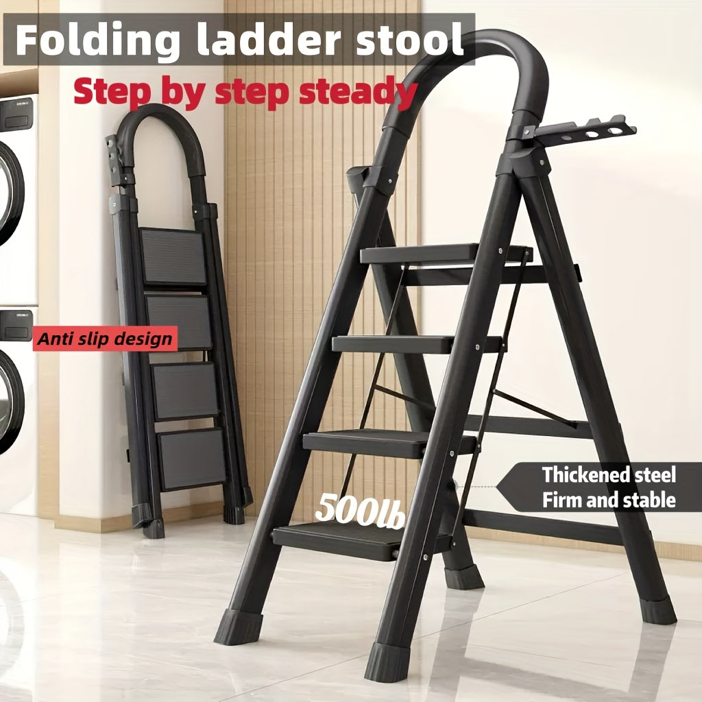 Heavy Duty Non-Slip Folding Step Ladder 3/4/5 Steps, 500 Lbs Load Capacity Portable Plastic Ladder for Home & Industrial Use