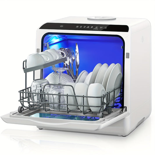 No Plumbing Needed Portable Countertop Mini Dishwasher with Built-in 1.32Gal Water Tank, 5+1 Wash Programs High Temp Air Dry Dishwasher for Apartment RV Home Kitchen