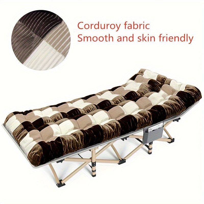 74 Inch Heavy Duty Portable Folding Camping Cot Bed with Optional Double-Sided Mattress & Carry Bag, Foldable Outdoor Sleeping Lounger for Sports Yard Home