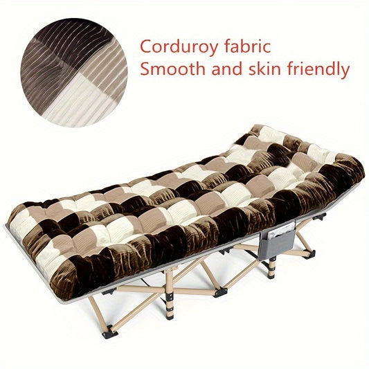 74 Inch Heavy Duty Portable Folding Camping Cot Bed with Optional Double-Sided Mattress & Carry Bag, Foldable Outdoor Sleeping Lounger for Sports Yard Home