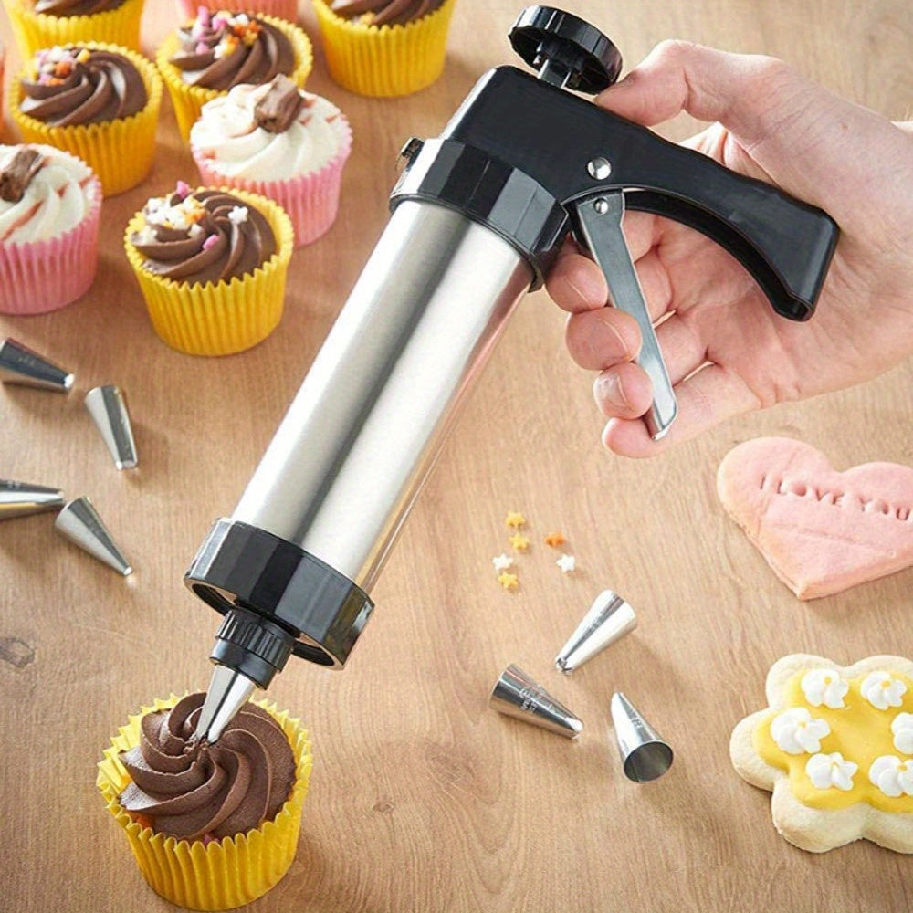 Stainless Steel Cookie Press Gun Kit - Professional Biscuit Maker & Cake Decorating Machine with Pastry Extruder Nozzles and Molds - Perfect Baking Tools for Valentine's Day, Easter & Holiday Desserts