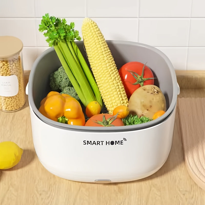 Portable Fruit and Vegetable Washing Machine - Ultrasonic Food Purifier with Handle & Grain Purification Basket - Automatic Ultrasonic Cleaner, Essential Kitchen Gadget for Food Safety