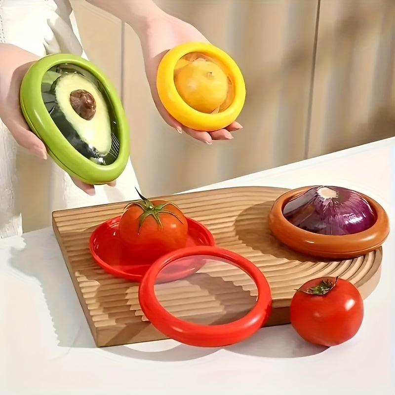 Set of 4 Silicone Fruit and Vegetable Savers - Reusable Stretch Storage Containers & Food Preservation Elastic Pods for Refrigerator - Ideal for Avocado, Tomato, Onion, Lemon & Garlic