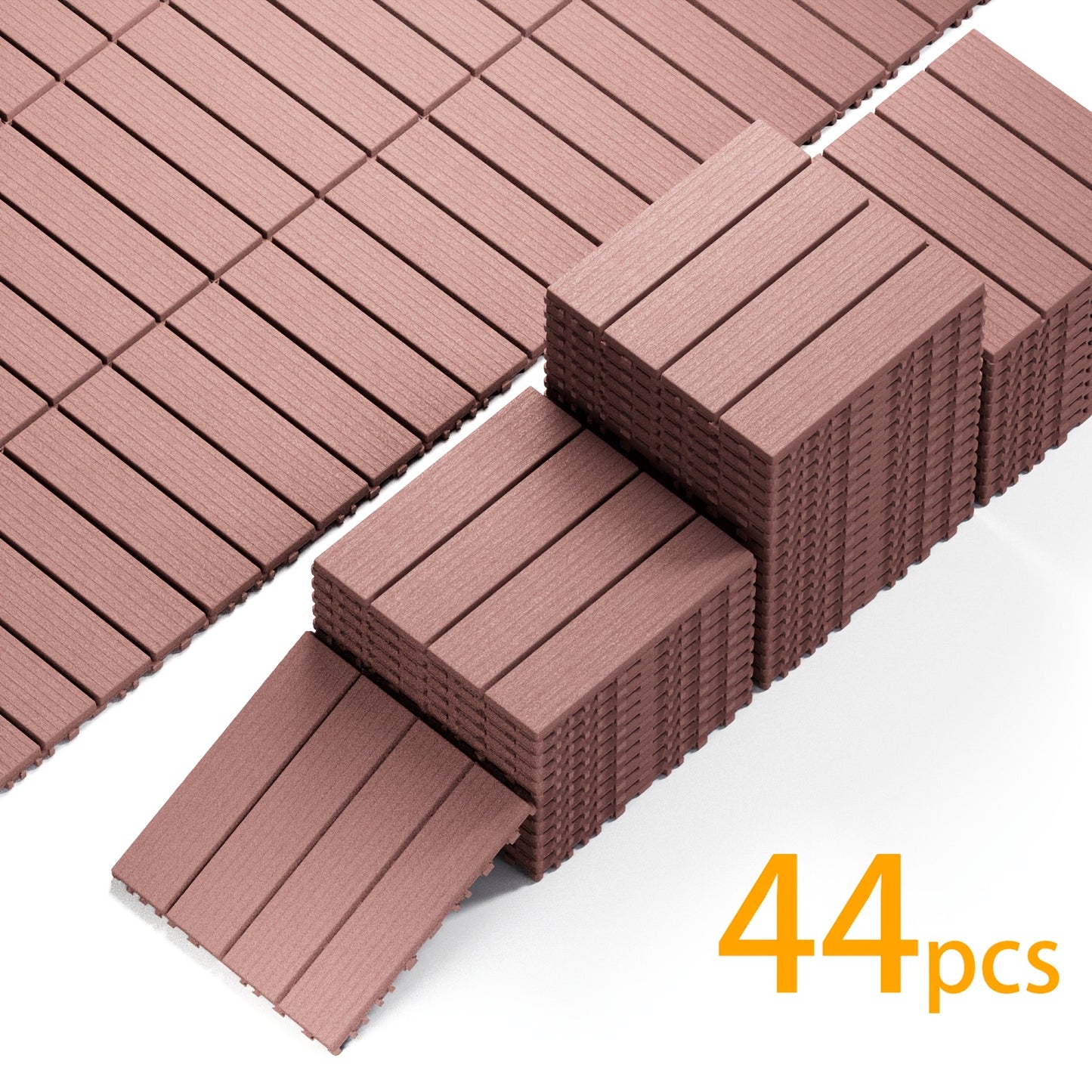 44 Pack 12×12 Inch Interlocking Patio Deck Tiles, Waterproof Slip Resistant Outdoor Flooring, Easy Snap-In Install Decking Tiles for Patio Pool Backyard, Grey & Brown Available