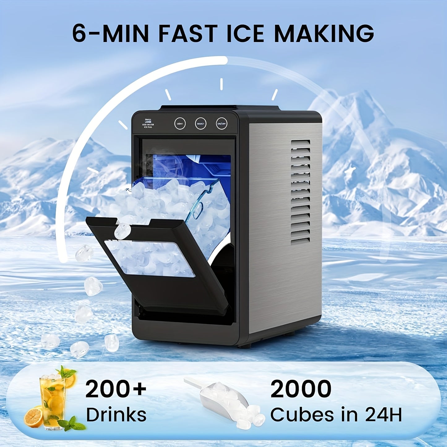 Portable Countertop Ice Maker Machine with Self-Cleaning, 28Lbs/24H Fast Ice Cube Maker with Ice Basket & Scoop for Home Kitchen RV Camping