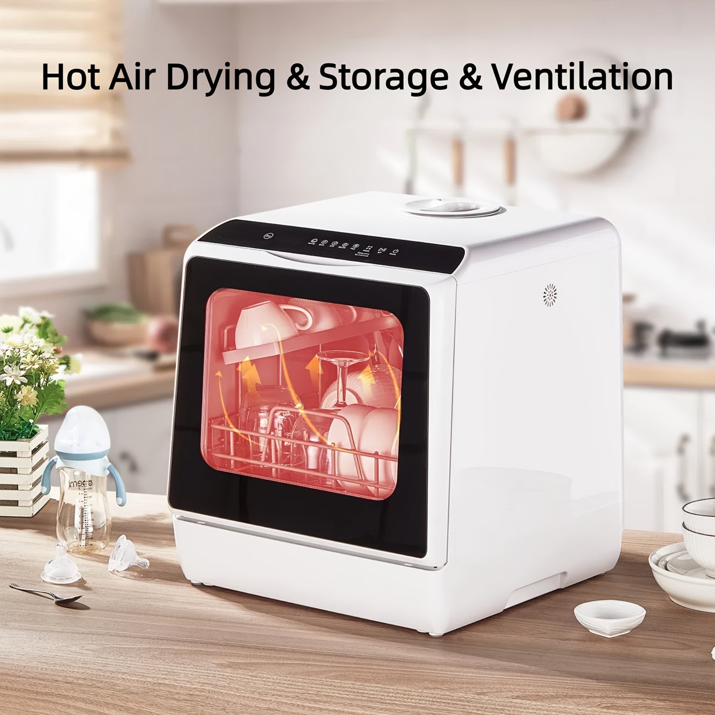 No Plumbing Needed Portable Countertop Mini Dishwasher with Built-in 1.32Gal Water Tank, 5+1 Wash Programs High Temp Air Dry Dishwasher for Apartment RV Home Kitchen