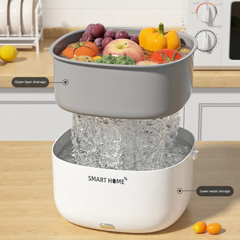 Portable Fruit and Vegetable Washing Machine - Ultrasonic Food Purifier with Handle & Grain Purification Basket - Automatic Ultrasonic Cleaner, Essential Kitchen Gadget for Food Safety