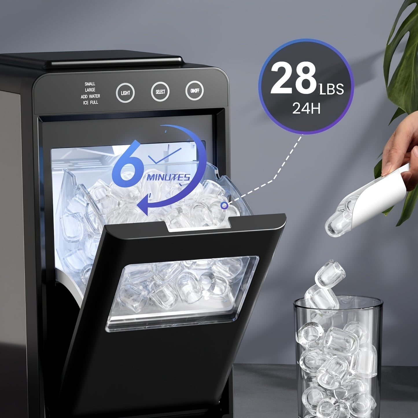 Portable Countertop Ice Maker Machine with Self-Cleaning, 28Lbs/24H Fast Ice Cube Maker with Ice Basket & Scoop for Home Kitchen RV Camping