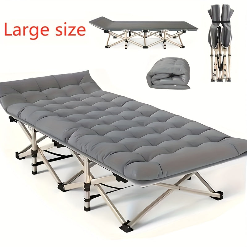 74 Inch Heavy Duty Portable Folding Camping Cot Bed with Optional Double-Sided Mattress & Carry Bag, Foldable Outdoor Sleeping Lounger for Sports Yard Home