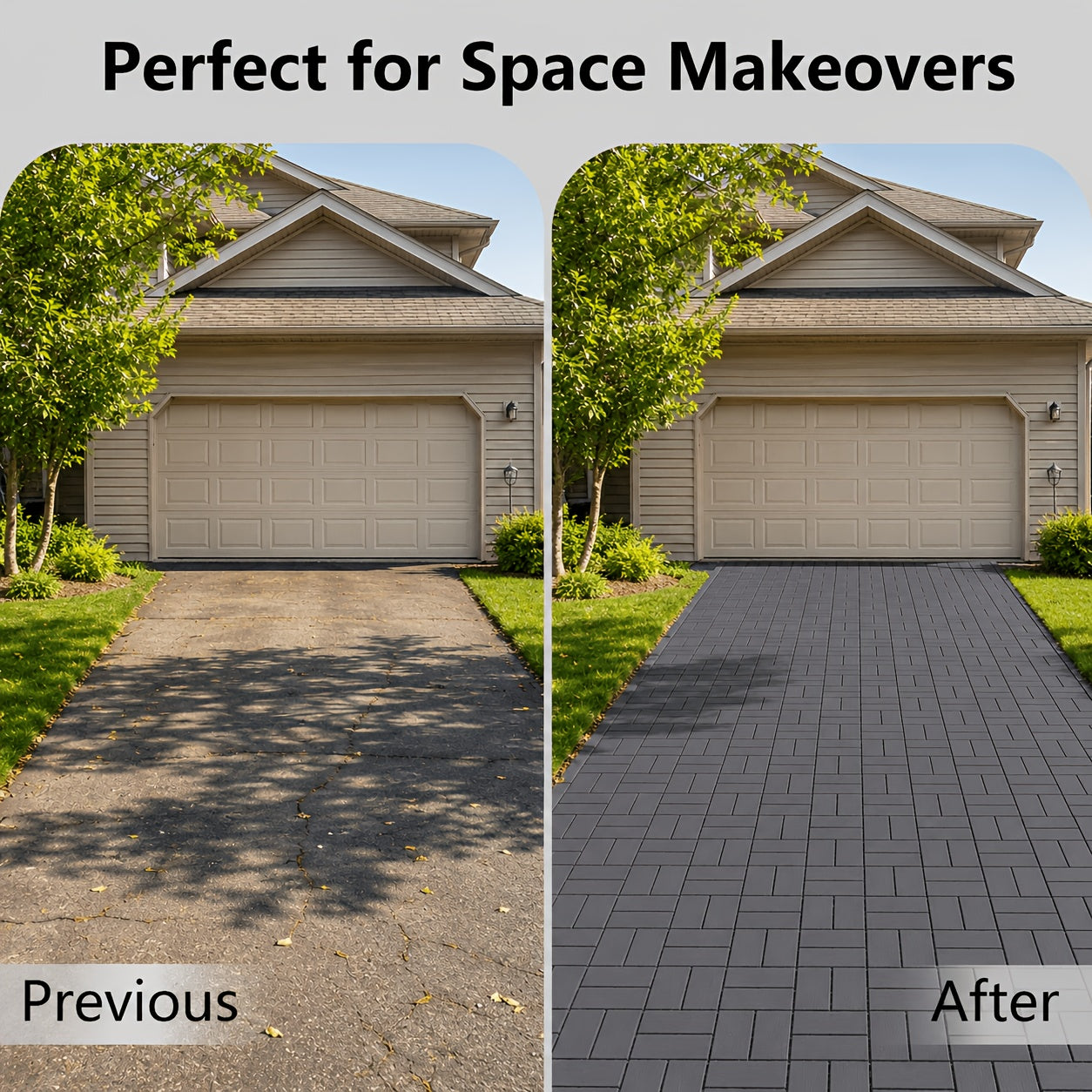 44 Pack 12×12 Inch Interlocking Patio Deck Tiles, Waterproof Slip Resistant Outdoor Flooring, Easy Snap-In Install Decking Tiles for Patio Pool Backyard, Grey & Brown Available