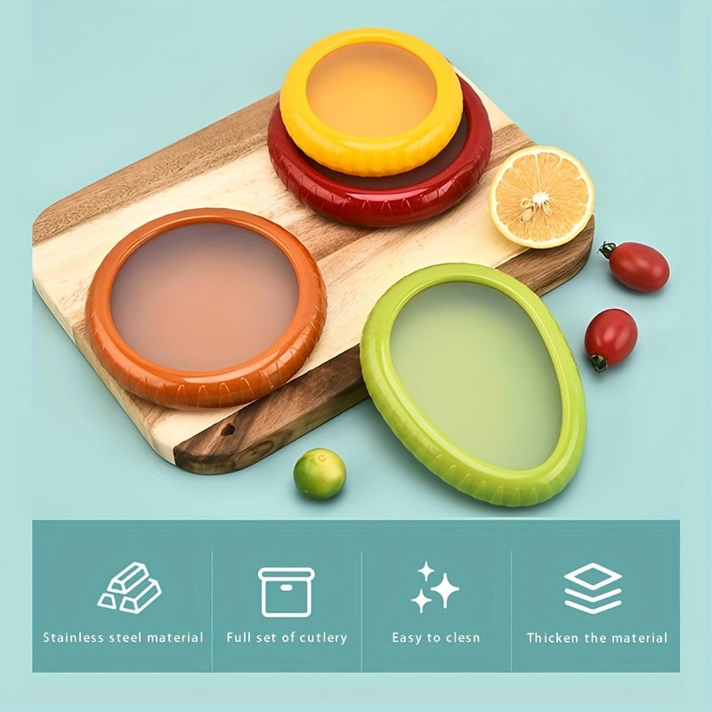 Set of 4 Silicone Fruit and Vegetable Savers - Reusable Stretch Storage Containers & Food Preservation Elastic Pods for Refrigerator - Ideal for Avocado, Tomato, Onion, Lemon & Garlic