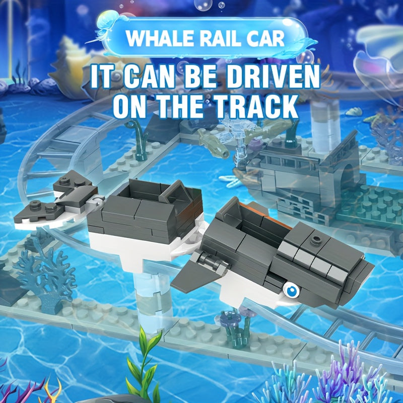Shark Dinosaur Roller Coaster Building Blocks, Undersea Ocean DIY Scene Construction Toy, Kids Educational Holiday Gift