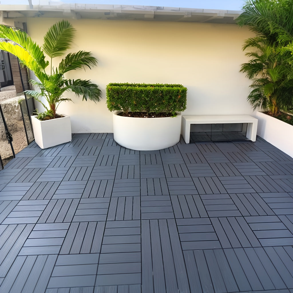 44 Pack 12×12 Inch Interlocking Patio Deck Tiles, Waterproof Slip Resistant Outdoor Flooring, Easy Snap-In Install Decking Tiles for Patio Pool Backyard, Grey & Brown Available
