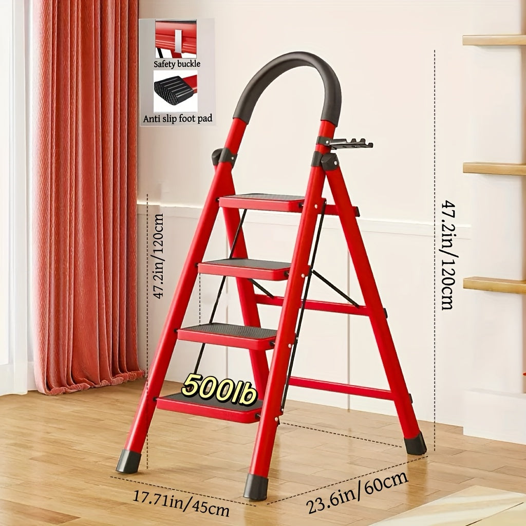 Heavy Duty Non-Slip Folding Step Ladder 3/4/5 Steps, 500 Lbs Load Capacity Portable Plastic Ladder for Home & Industrial Use