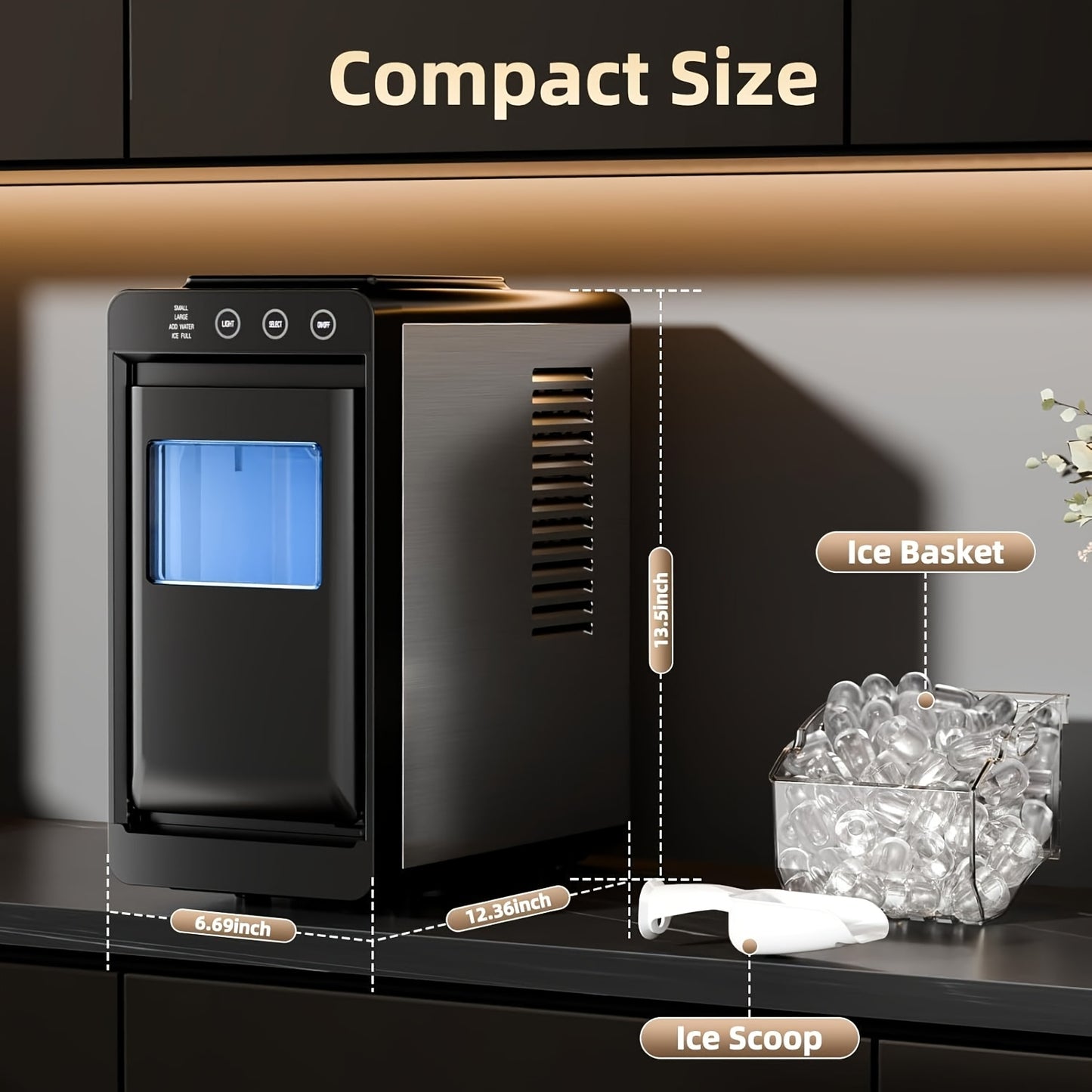Portable Countertop Ice Maker Machine with Self-Cleaning, 28Lbs/24H Fast Ice Cube Maker with Ice Basket & Scoop for Home Kitchen RV Camping