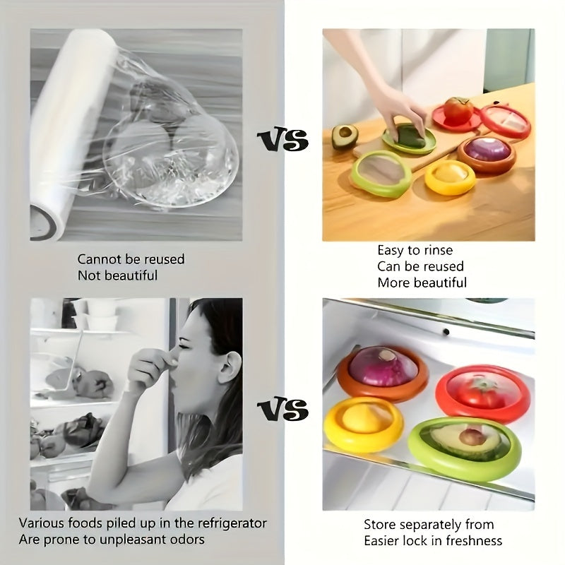 Set of 4 Silicone Fruit and Vegetable Savers - Reusable Stretch Storage Containers & Food Preservation Elastic Pods for Refrigerator - Ideal for Avocado, Tomato, Onion, Lemon & Garlic