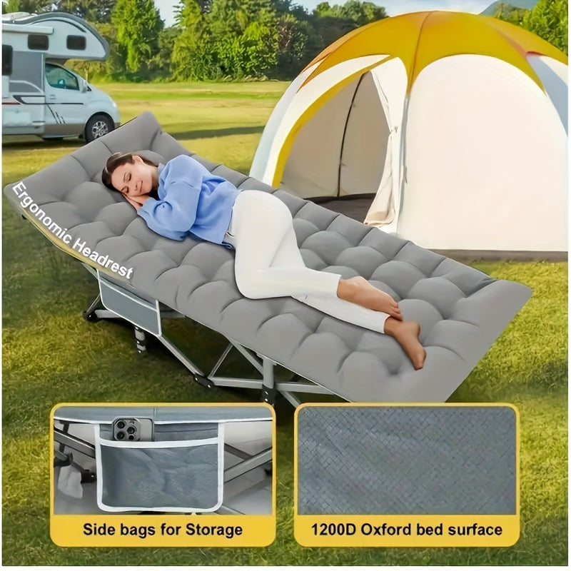 74 Inch Heavy Duty Portable Folding Camping Cot Bed with Optional Double-Sided Mattress & Carry Bag, Foldable Outdoor Sleeping Lounger for Sports Yard Home