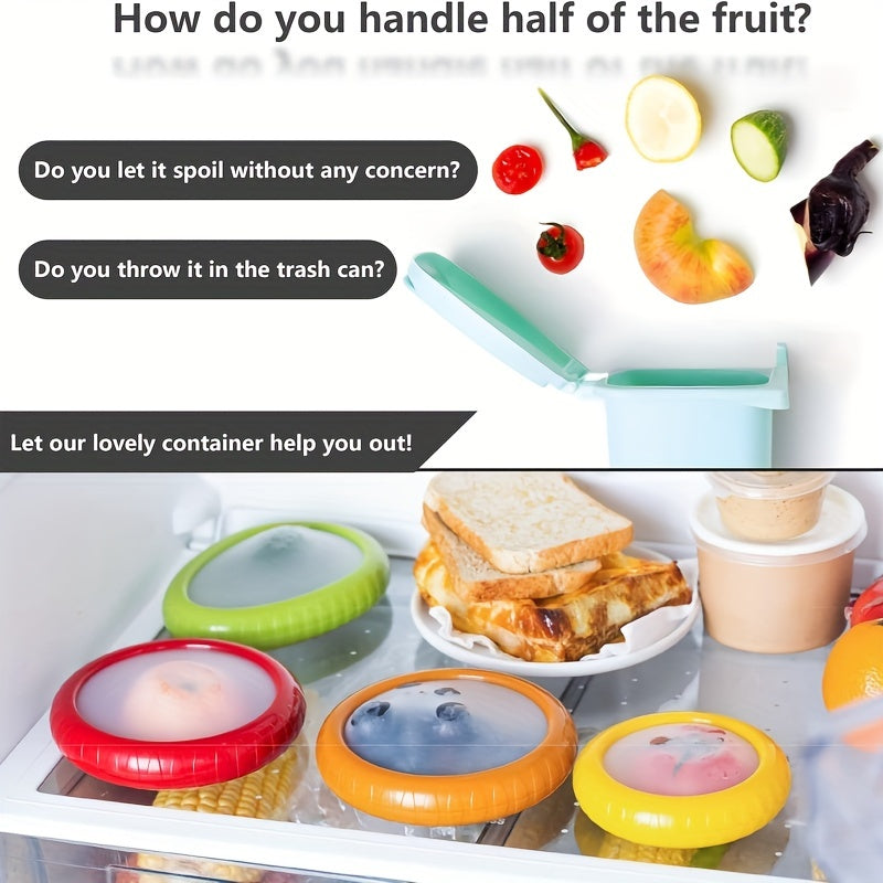 Set of 4 Silicone Fruit and Vegetable Savers - Reusable Stretch Storage Containers & Food Preservation Elastic Pods for Refrigerator - Ideal for Avocado, Tomato, Onion, Lemon & Garlic