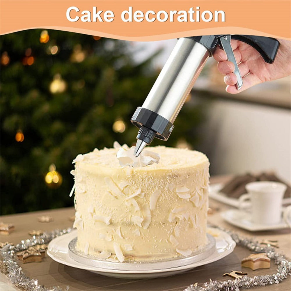 Stainless Steel Cookie Press Gun Kit - Professional Biscuit Maker & Cake Decorating Machine with Pastry Extruder Nozzles and Molds - Perfect Baking Tools for Valentine's Day, Easter & Holiday Desserts
