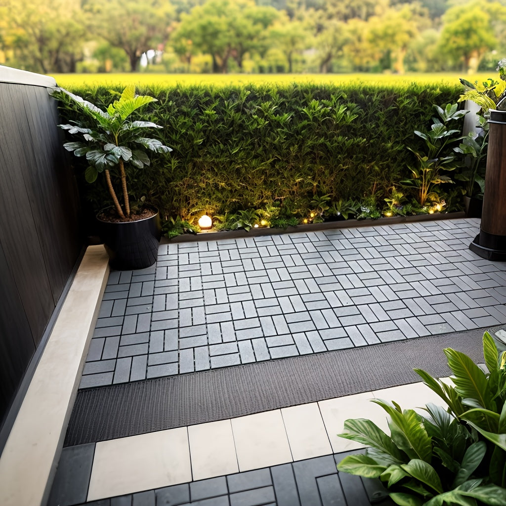 44 Pack 12×12 Inch Interlocking Patio Deck Tiles, Waterproof Slip Resistant Outdoor Flooring, Easy Snap-In Install Decking Tiles for Patio Pool Backyard, Grey & Brown Available