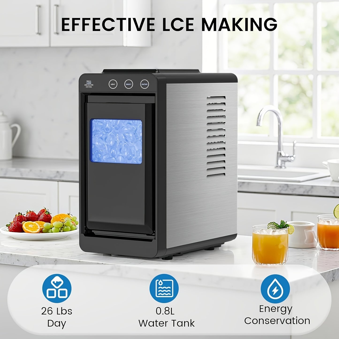 Portable Countertop Ice Maker Machine with Self-Cleaning, 28Lbs/24H Fast Ice Cube Maker with Ice Basket & Scoop for Home Kitchen RV Camping