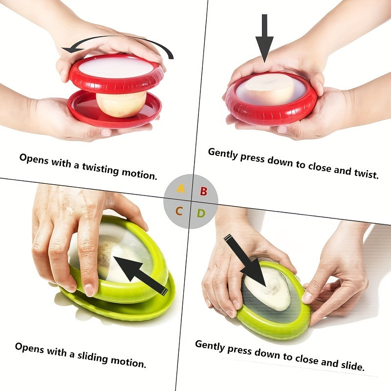 Set of 4 Silicone Fruit and Vegetable Savers - Reusable Stretch Storage Containers & Food Preservation Elastic Pods for Refrigerator - Ideal for Avocado, Tomato, Onion, Lemon & Garlic