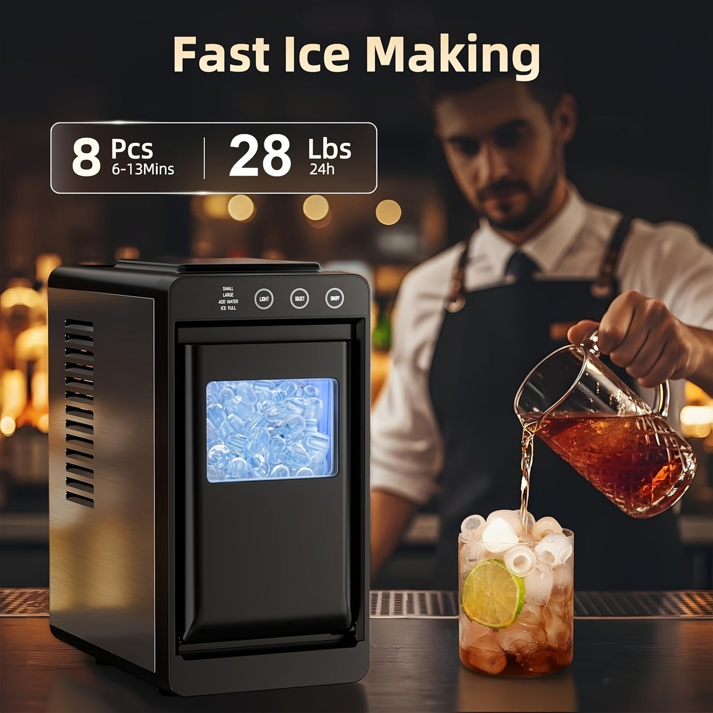 Portable Countertop Ice Maker Machine with Self-Cleaning, 28Lbs/24H Fast Ice Cube Maker with Ice Basket & Scoop for Home Kitchen RV Camping