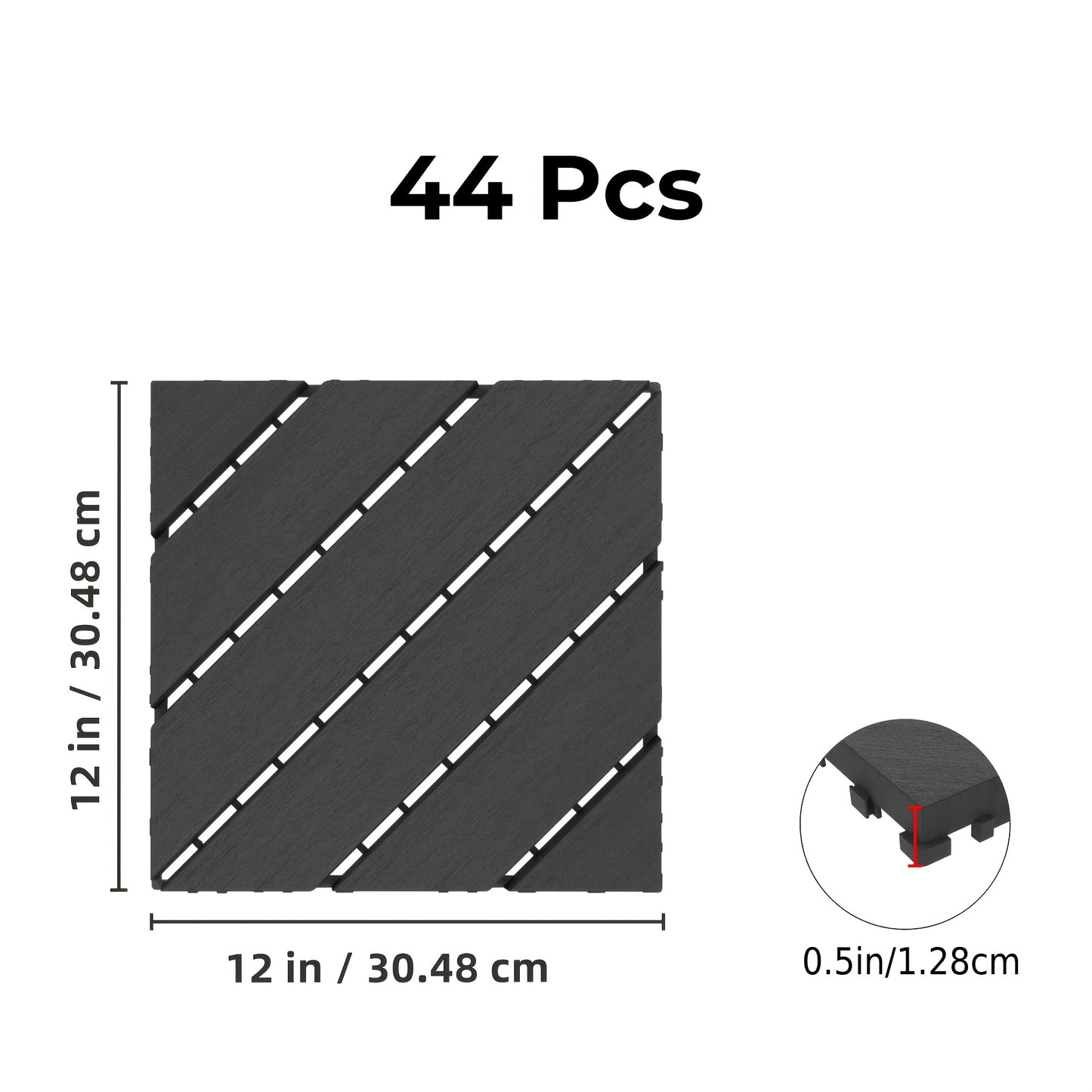 44 Pack 12×12 Inch Interlocking Patio Deck Tiles, Waterproof Slip Resistant Outdoor Flooring, Easy Snap-In Install Decking Tiles for Patio Pool Backyard, Grey & Brown Available