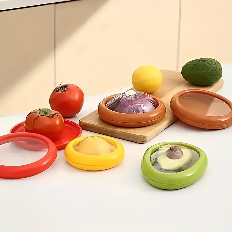 Set of 4 Silicone Fruit and Vegetable Savers - Reusable Stretch Storage Containers & Food Preservation Elastic Pods for Refrigerator - Ideal for Avocado, Tomato, Onion, Lemon & Garlic