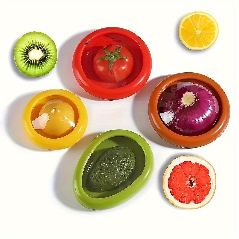 Set of 4 Silicone Fruit and Vegetable Savers - Reusable Stretch Storage Containers & Food Preservation Elastic Pods for Refrigerator - Ideal for Avocado, Tomato, Onion, Lemon & Garlic