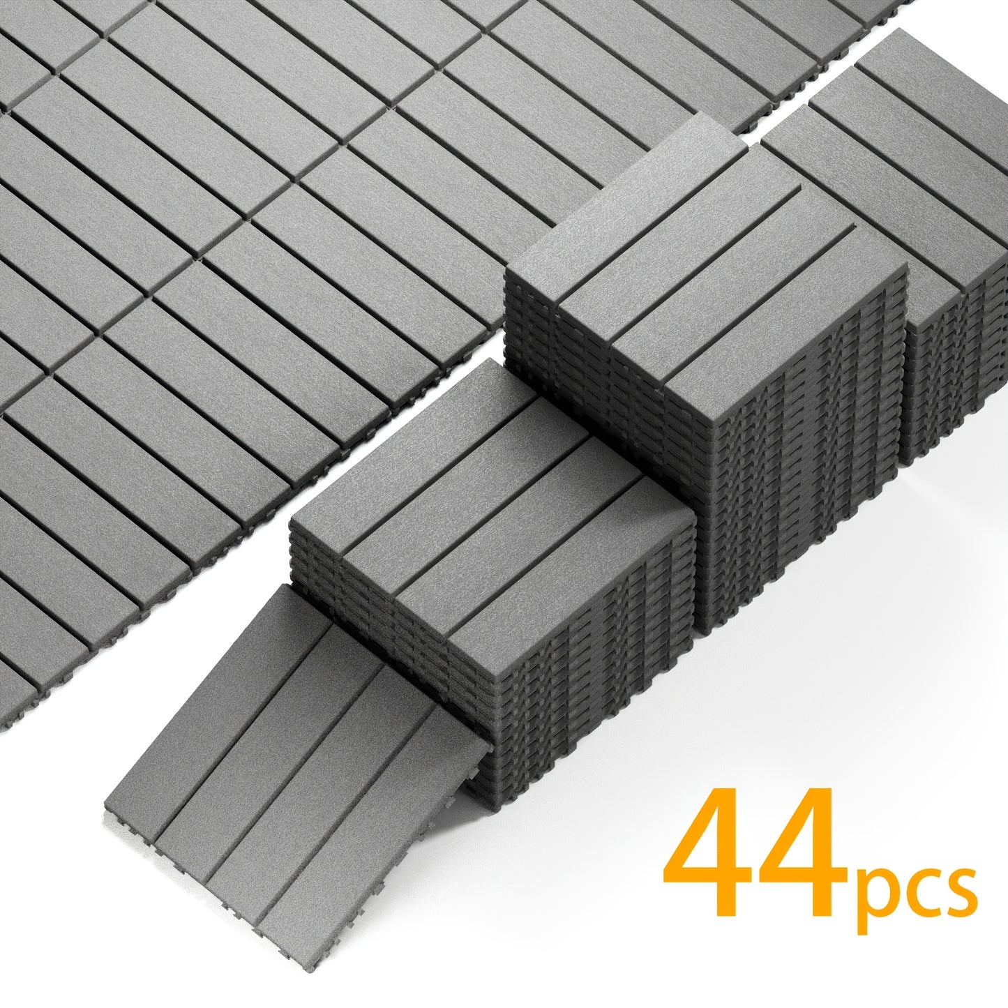 44 Pack 12×12 Inch Interlocking Patio Deck Tiles, Waterproof Slip Resistant Outdoor Flooring, Easy Snap-In Install Decking Tiles for Patio Pool Backyard, Grey & Brown Available