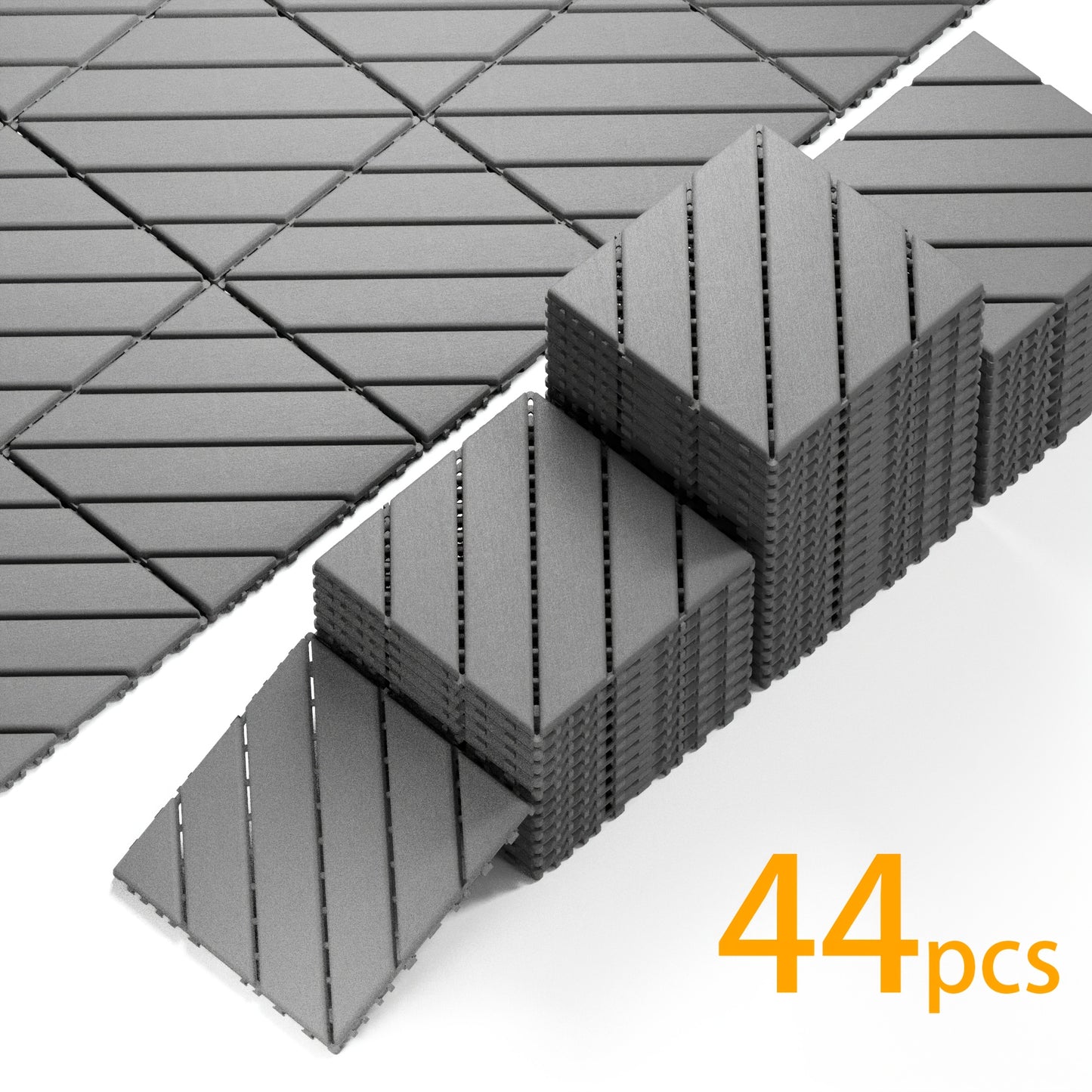 44 Pack 12×12 Inch Interlocking Patio Deck Tiles, Waterproof Slip Resistant Outdoor Flooring, Easy Snap-In Install Decking Tiles for Patio Pool Backyard, Grey & Brown Available