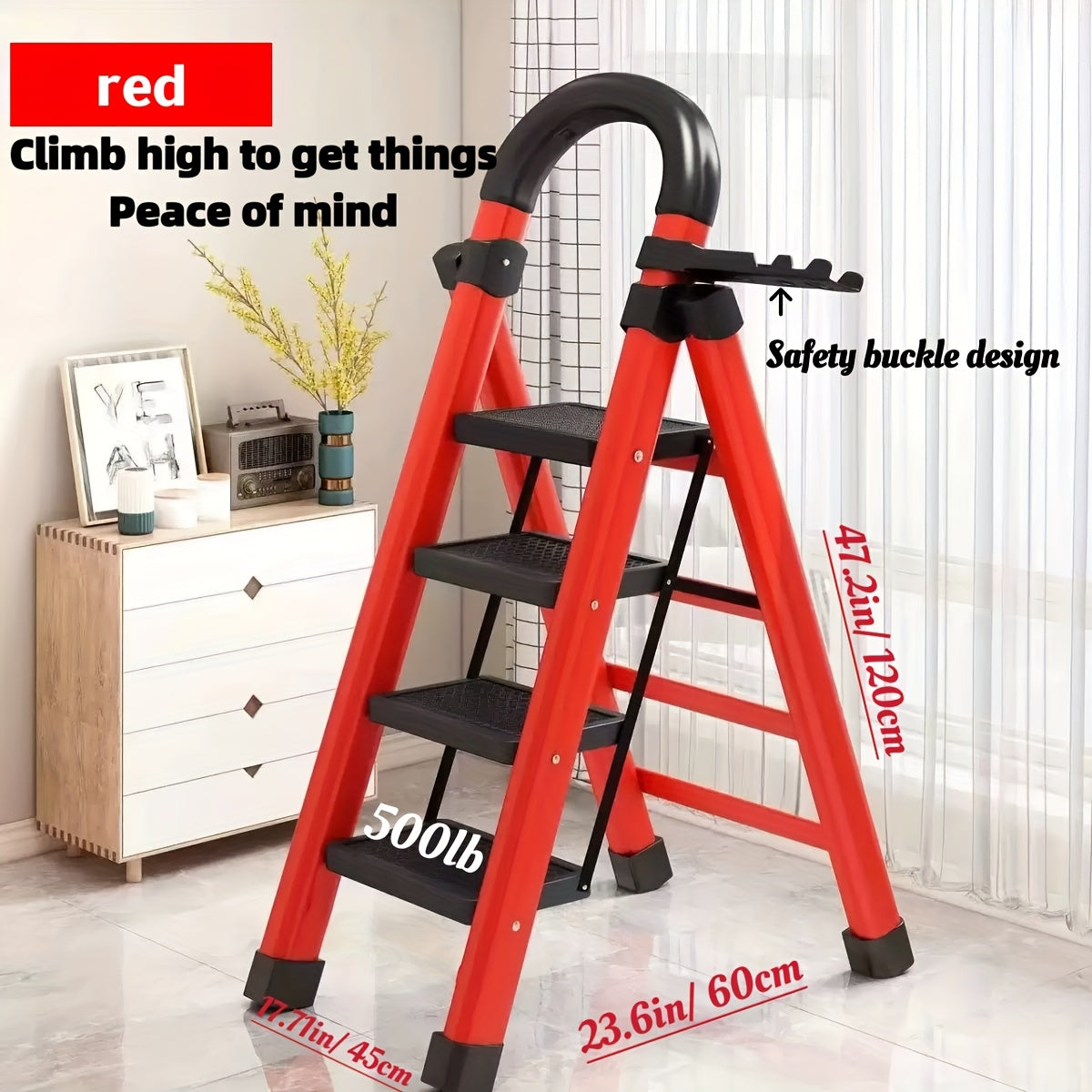 Heavy Duty Non-Slip Folding Step Ladder 3/4/5 Steps, 500 Lbs Load Capacity Portable Plastic Ladder for Home & Industrial Use
